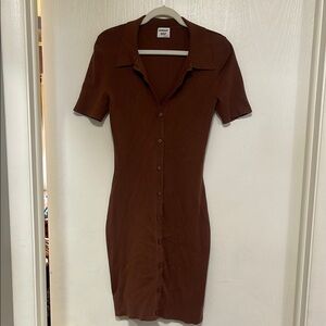 Forever 21 Brown Sheath Mini Dress with Notched Collar